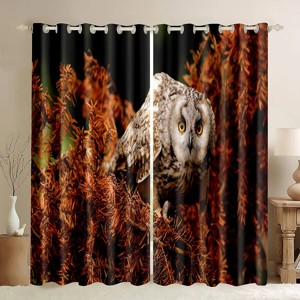 Оконные шторы с совами красочные зеленые фоны в стиле каракулей совы затемняющие