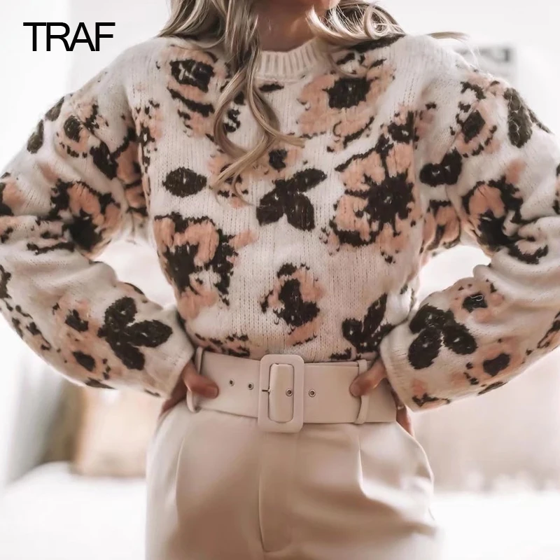 

Женский Жаккардовый трикотажный свитер с длинным рукавом и круглым вырезом