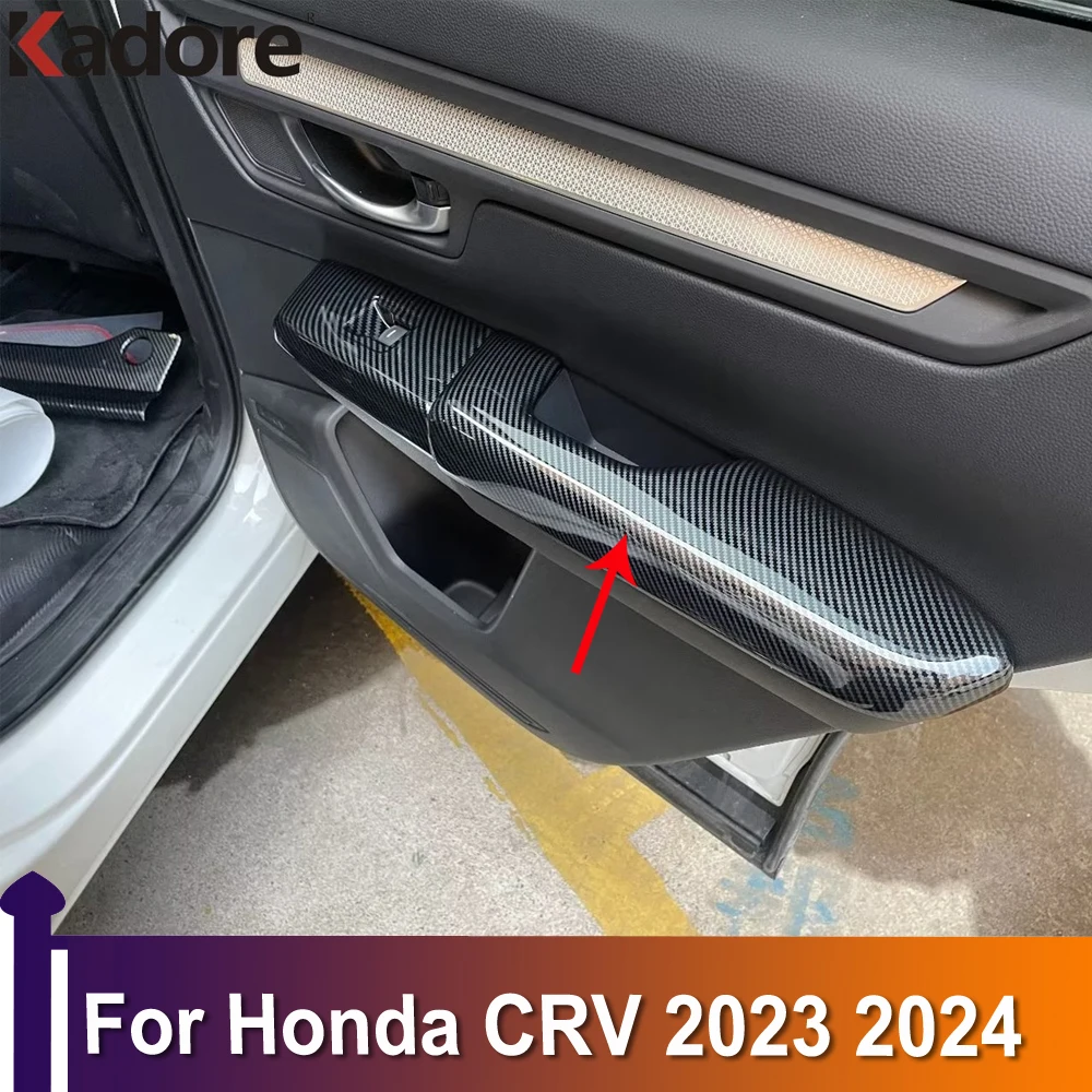 

Автомобильные аксессуары для Honda CRV CR-V 2023 2024, интерьерный задний дверной подлокотник, декоративная крышка, отделка ABS из углеродного волокна