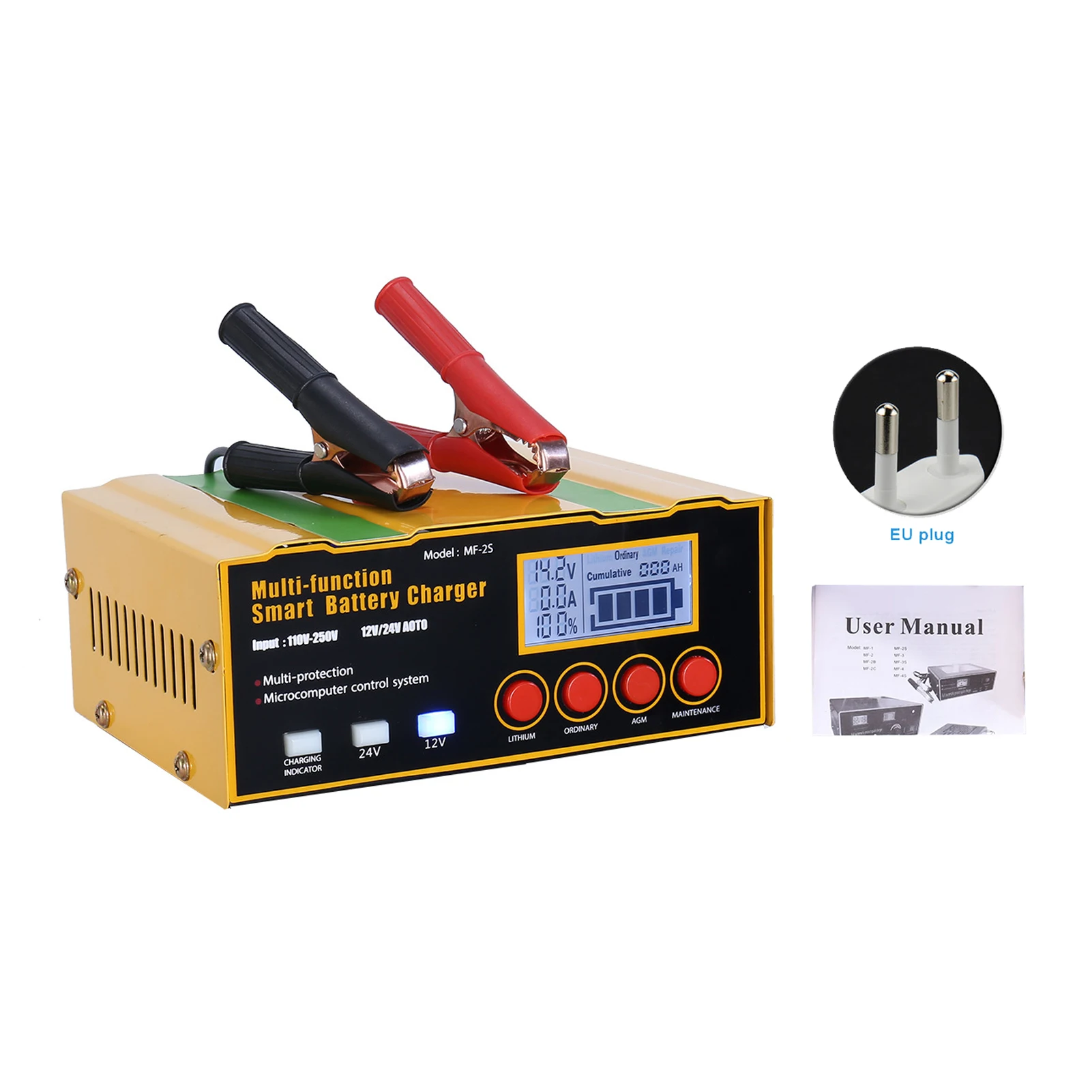 

12V 24V LED Screen Easy Carry Car Battery Charger 12A Universal Digital Display Automatic Multifunctional Fast Charging Alloy