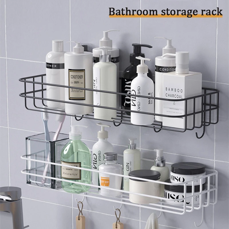 

Bathroom Shelf Shampoo Storage Rack Bath Hanging Basket Iron Cosmetic Holder Punch-Free Kitchen Seasoning Organizer Accessories
