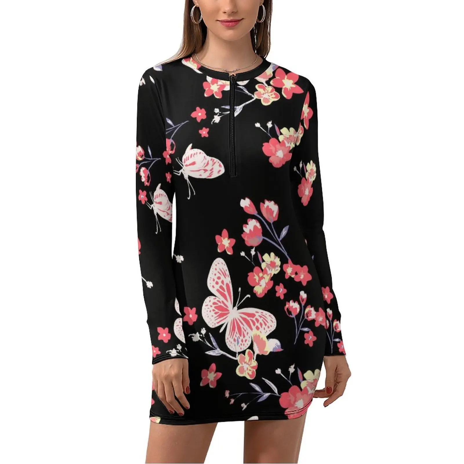 

Женское облегающее платье с длинным рукавом, розовое платье-бабочка с цветочным принтом в уличном стиле, пикантные осенние платья большого ...