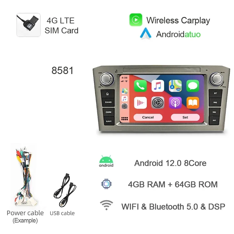 

Автомобильный радиоприемник Carplay IPS DSP 2 Din Android 12 360 камера для Toyota Avensis T25 2002-2008 автонавигация GPS 8 ГБ + 256 ГБ Bluetooth