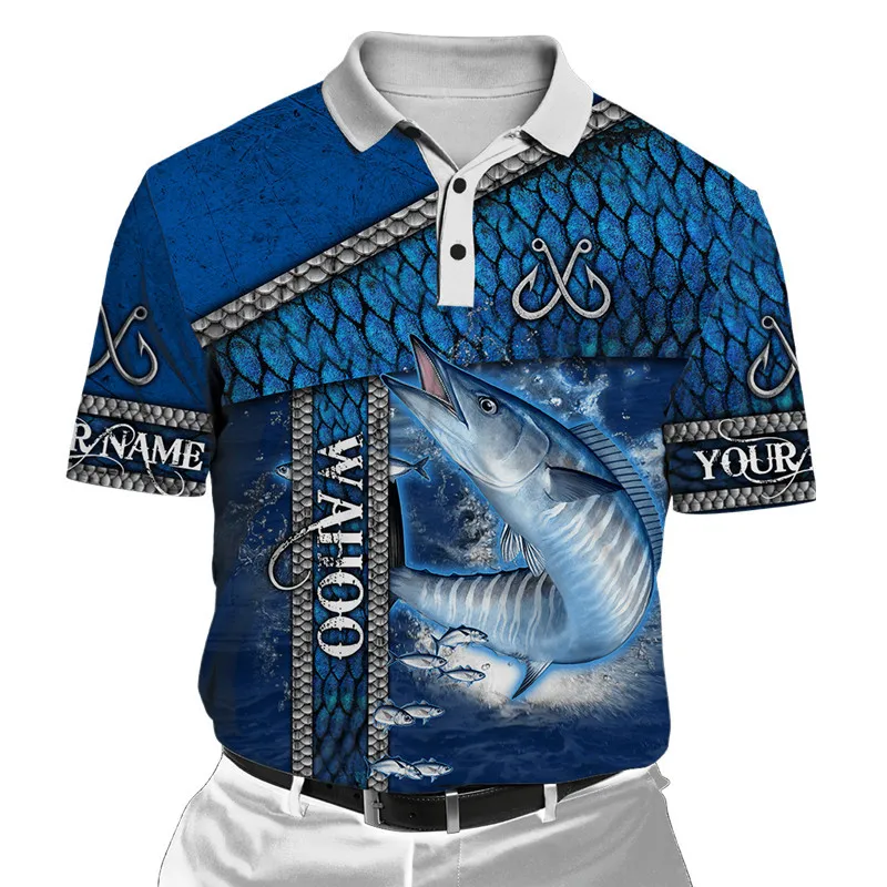 Fashion fishing series 3D full body printing men's polo shirt casual lapel short sleeve shirt