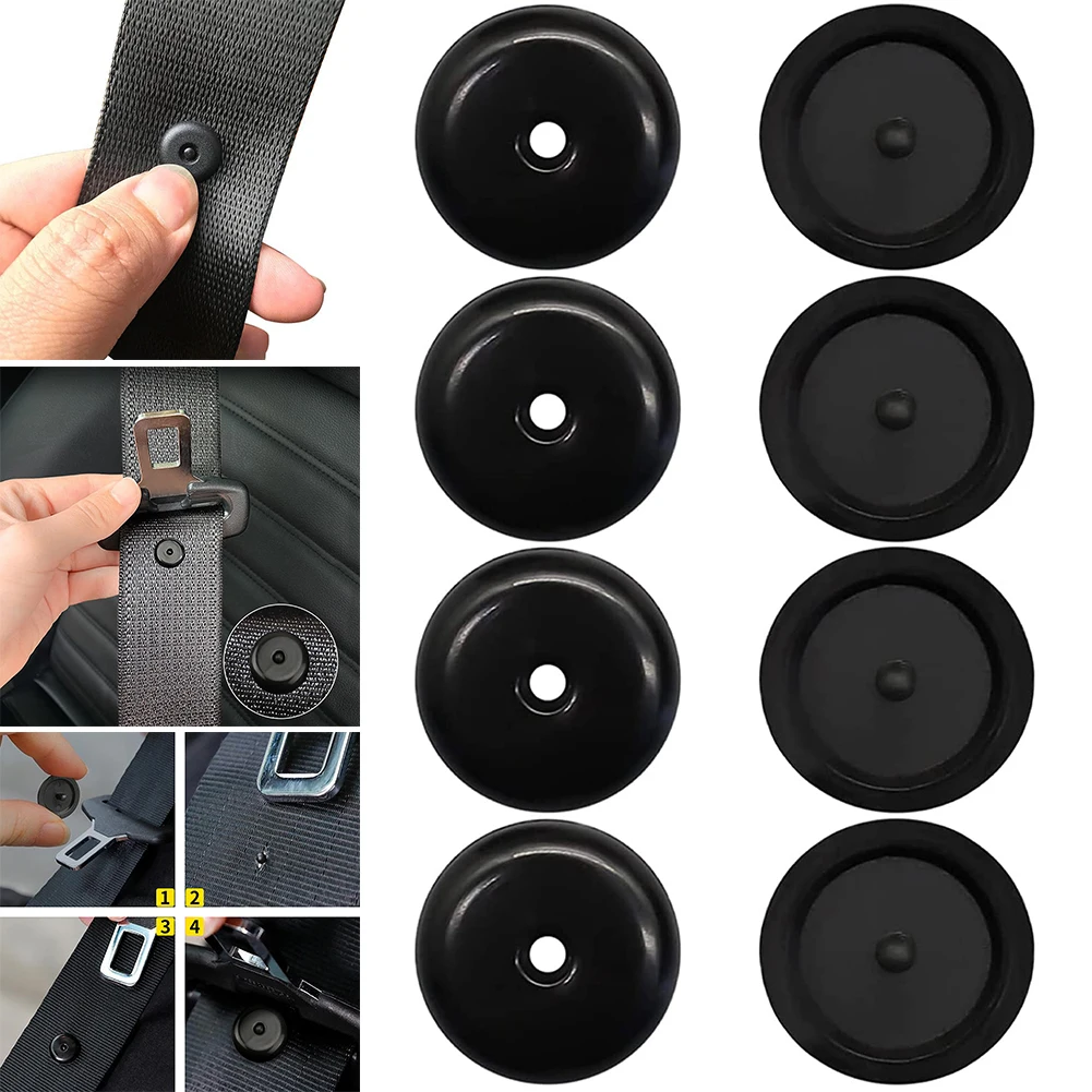 

4 Pairs Of Seat Belt Button Buckle Retainers Universal Plug Kit Black Plastic 1.5x1.5x0.2cm Prevent The Seat Belt Buckle From Sl