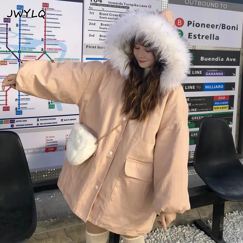 

Корейские пальто с капюшоном, куртки, Универсальный женский УТЕПЛЕННЫЙ ТОП с несколькими карманами и длинным рукавом, новая зимняя одежда д...