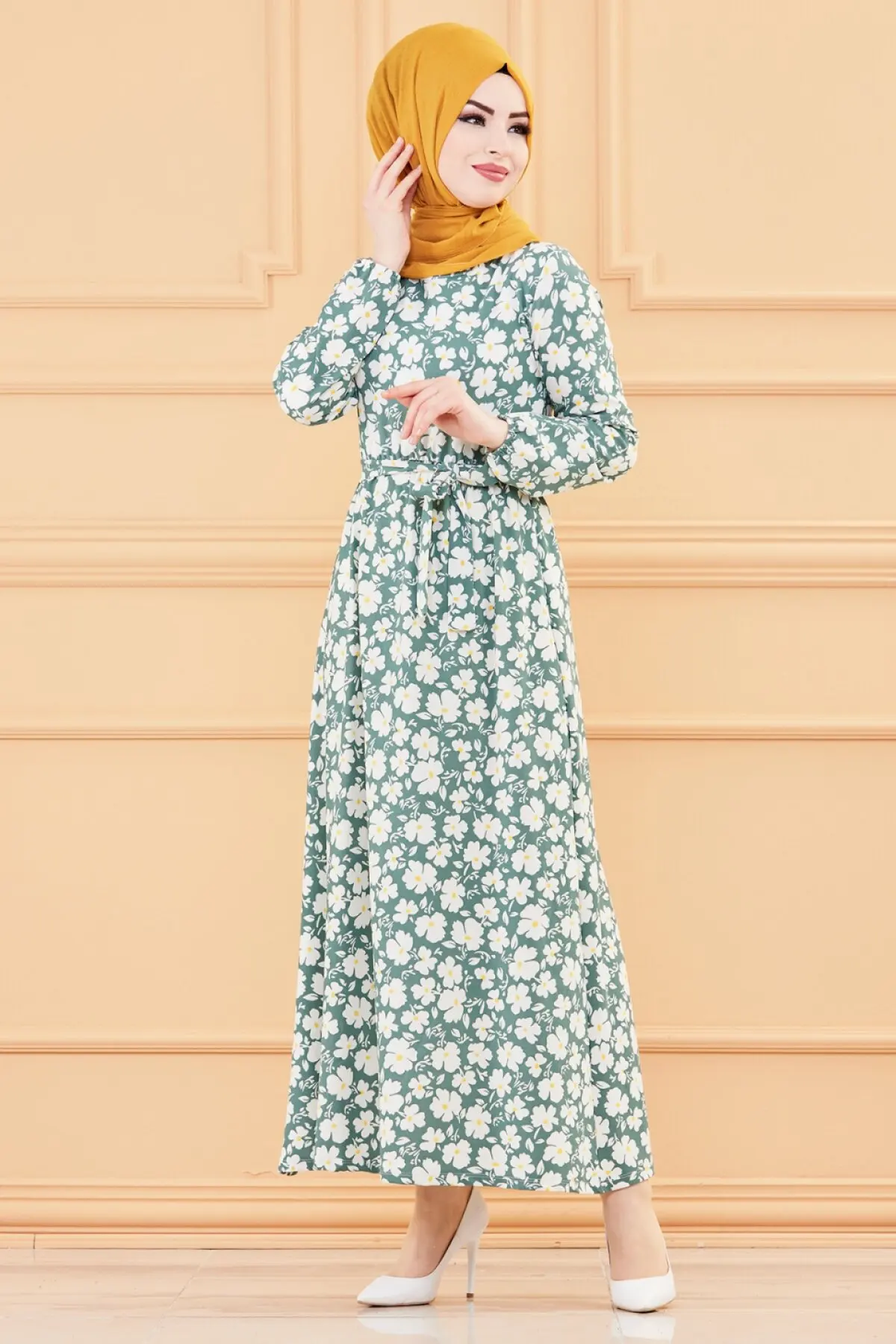 Мусульманское платье TUGBA с длинным рукавом и узором, мусульманское платье 2021, турецкий халат, хиджаб, лето