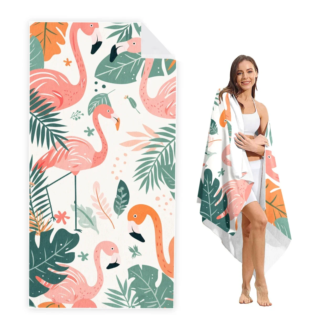 Большое пляжное полотенце с фламинго толстое из микрофибры очень Впитывающее