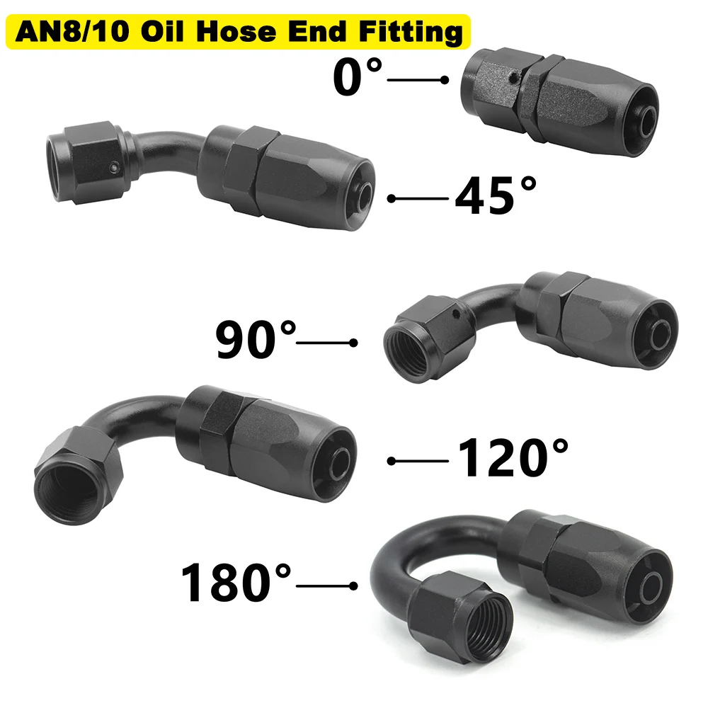 1PCS Anoized Aluminum AN8/10 Oil Fuel Swivel Hose Straight Elbow 45 90 120 180Degree Oil Hose End Fitting With FKM O-Ring
