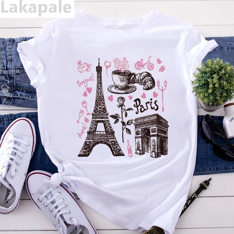 Футболка женская с принтом Парижская Эйфелева башня модный топ в стиле Харадзюку