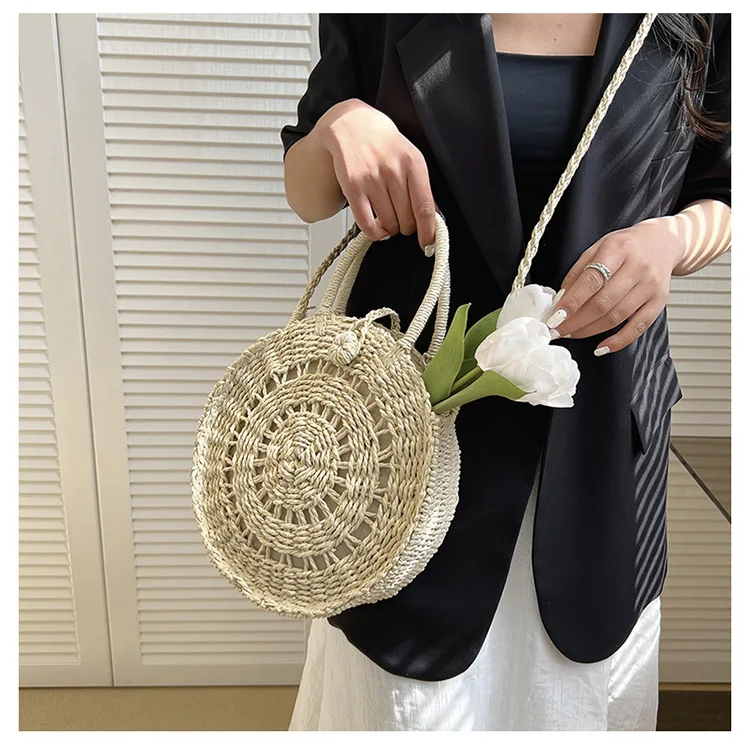 

Fashion Small Round Bag Style Women Shoulder Bag Gentle Handbag 2023 Spring Summer New Straw Woven Bag Ins Chic Crossbody Bag