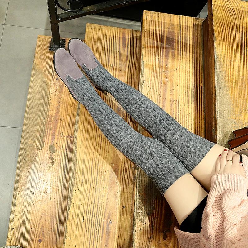 Новинка Осень-зима 2024 новые модные вязаные шерстяные высокие сапоги для женщин