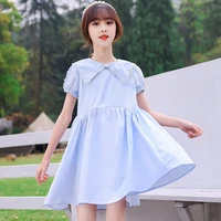 2022 summer new retro girls long dress cotton pearl teens casual jk princess dresses patchwork baby clothes toddler 5 9 12 year
