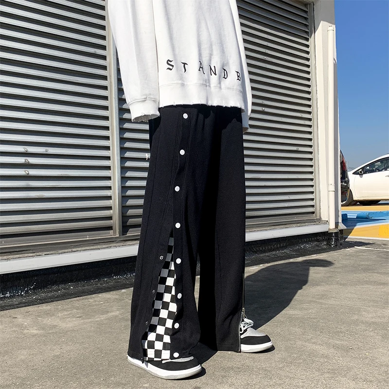 

Spring Autumn Side Button Patchwork Women's Streetwear Jogger Pant Unisex Men Sport Trousers Cargo Casual Couple Hip Hop Chic
