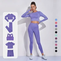 5 pieces seamless women yoga set gym fitness sportswear long sleeve crop top clothing high waist leggings sport suits dot print
