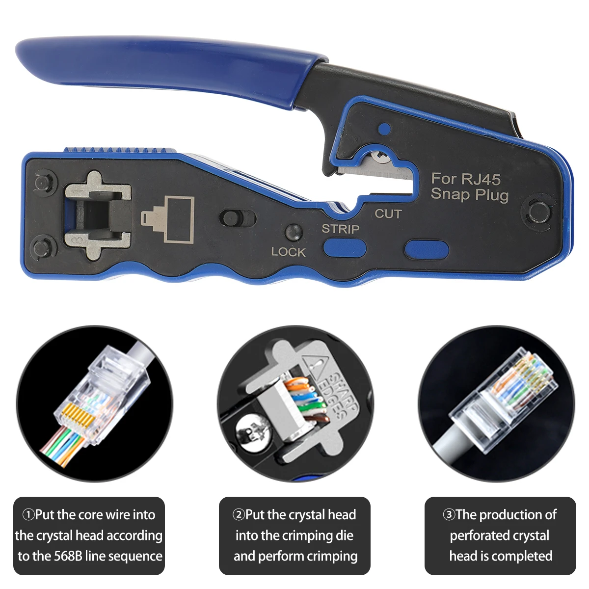 

RJ45 Crimp Set Network Crimper Cable Crimping Tools for RJ45 Cat5 Cat5e Cat6 Cat6a Connectors Modular Plugs Metal Clips Pliers