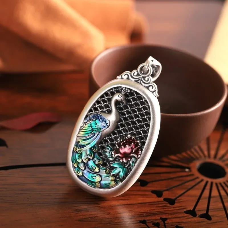 Женское двухстороннее ожерелье из серебра 925 пробы с эмалью