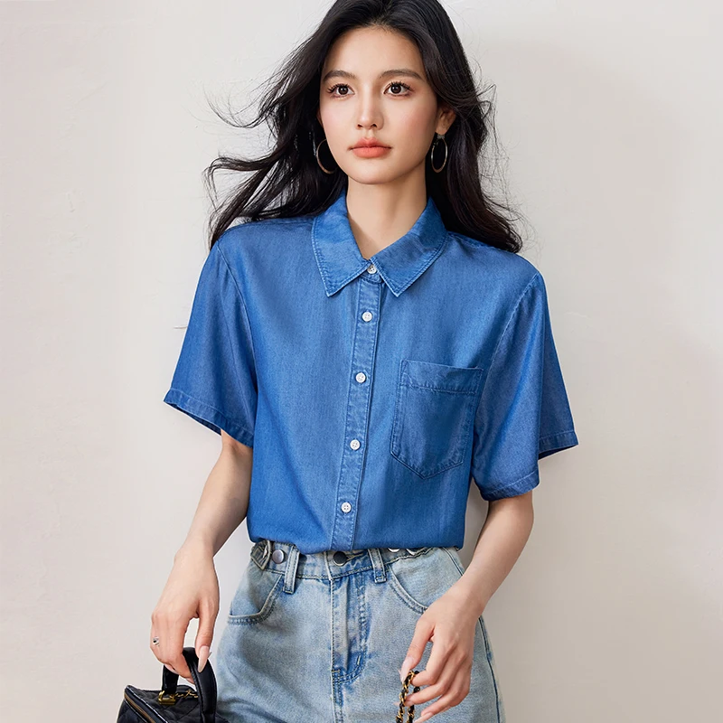 Рубашка Coigarsam женские топы лето 2024 офисные повседневные свободные однобортные