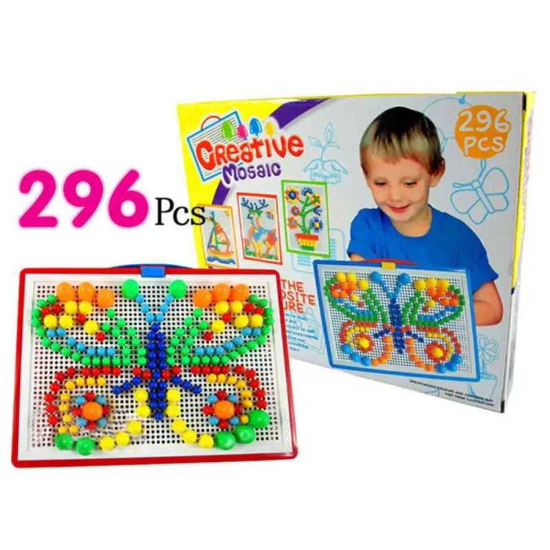 

296 Pcs/Set Box-packed Grain Mushroom Nail Beads Children's Intelligent 3D Puzzle Game Jigsaw Board Gifts Educational Toys