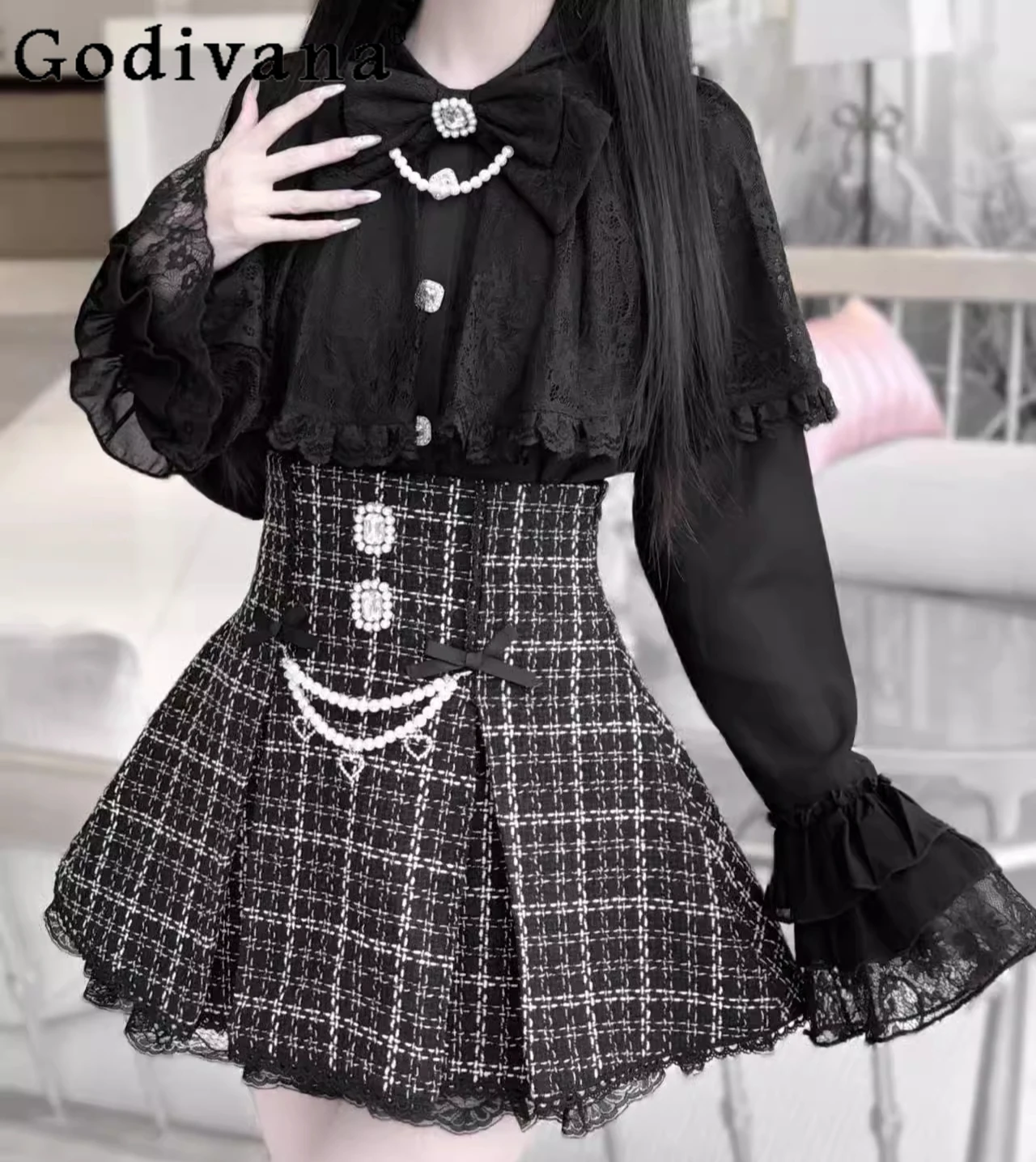 Новинка 2024 года весенняя накидка с жемчужным бантом и кружевными рукавами