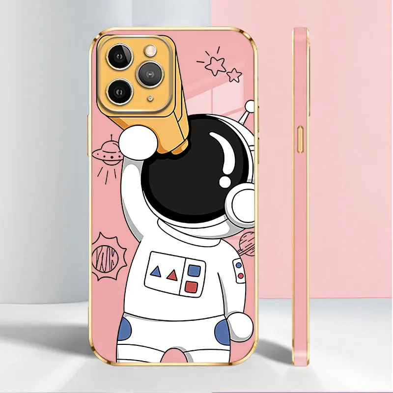 

Telescope Astronaut Space Travel Soft Cell Electroplated Case Cover for iPhone 11 12 13 Pro Max SE2022 8p 8+ 2022 X 7plus 6