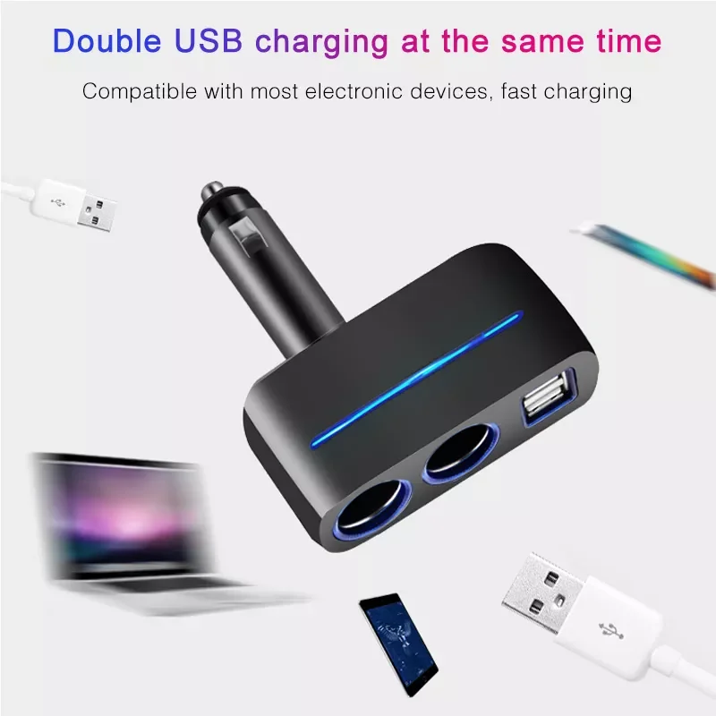 

Accesorios moto Universal Car Cigarette Lighter Dual USB Charger socket power adapter 2.1A/1.0A 80W Splitter Charger 12-24V