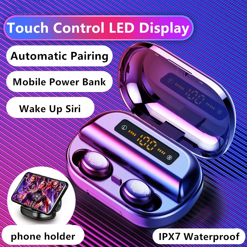 

Music Bluetooth Earphones Wireless Headphon 2400mAh Charging Box Sports Waterproof Digital display Earbuds Headsets With Mic