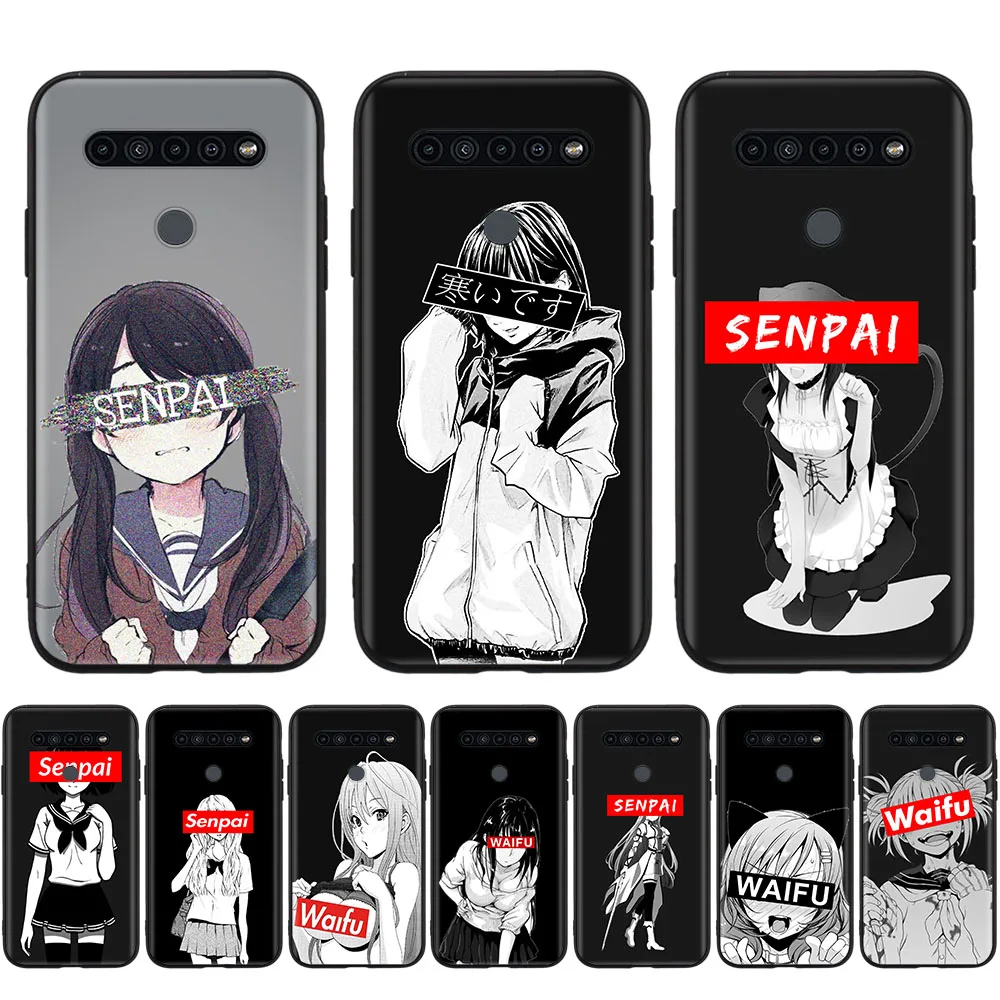 Черный чехол Sugoi Senpai аниме Waifu для iPhone 8 7 Plus 6 6S 15 SE X XR XS 11 Pro Max