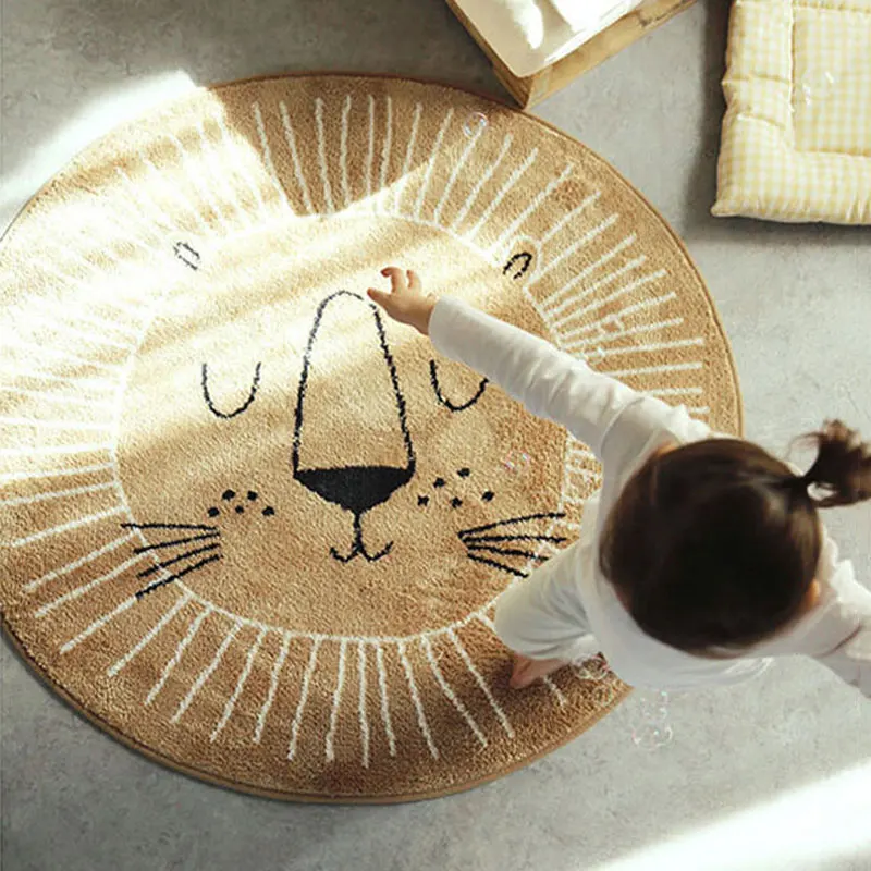 

INS Nordic New Cartoons Mat for Children Baby Play Mat Round Carpet Lion Playmat Newborn Photography Props Living Room Carpet