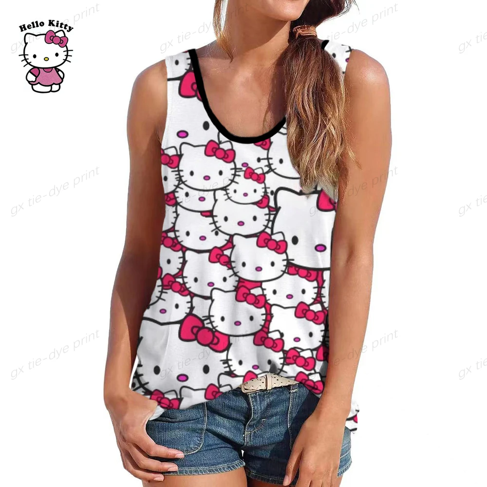 

Женский жилет с рисунком Hello Kitty, летний сексуальный укороченный топ без рукавов в стиле Харадзюку, с рисунком