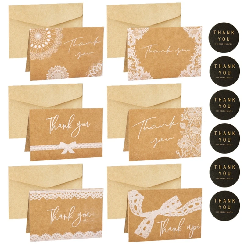 

Creative Kraft Thank You Greeting Cards 4 x 6 Inch Note Cards with Stickers Envelopes for Bridal Baby Shower Party 6pc