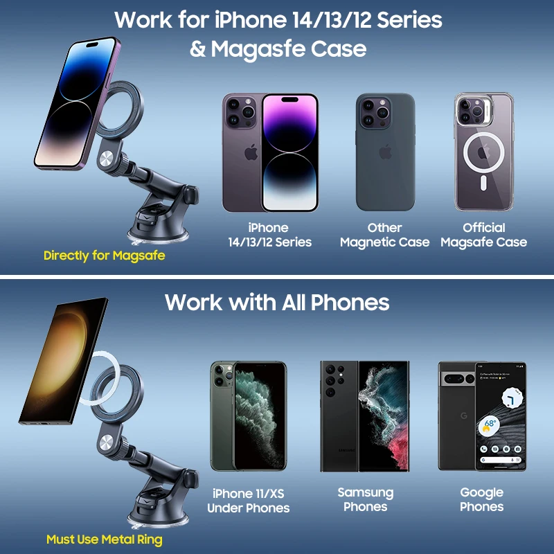 Tenmtoo for MagSafe Car Phone Holder Magnetic Phone Holder for Car Dashboard Compatible with iPhone 14 13 12 Xiaomi Cell Phone