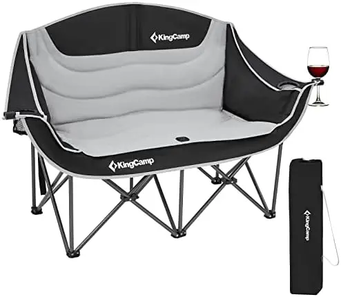 

Camping Chair Loveseat Heavy Duty for Adults Two Person Outdoor Folding Chairs with Cup Holder Wine Glass Holder Support 441lbs