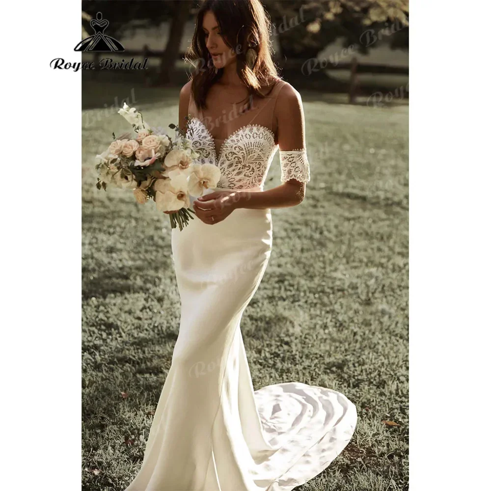 Кружевное атласное свадебное платье русалки с открытыми плечами в стиле бохо 2021