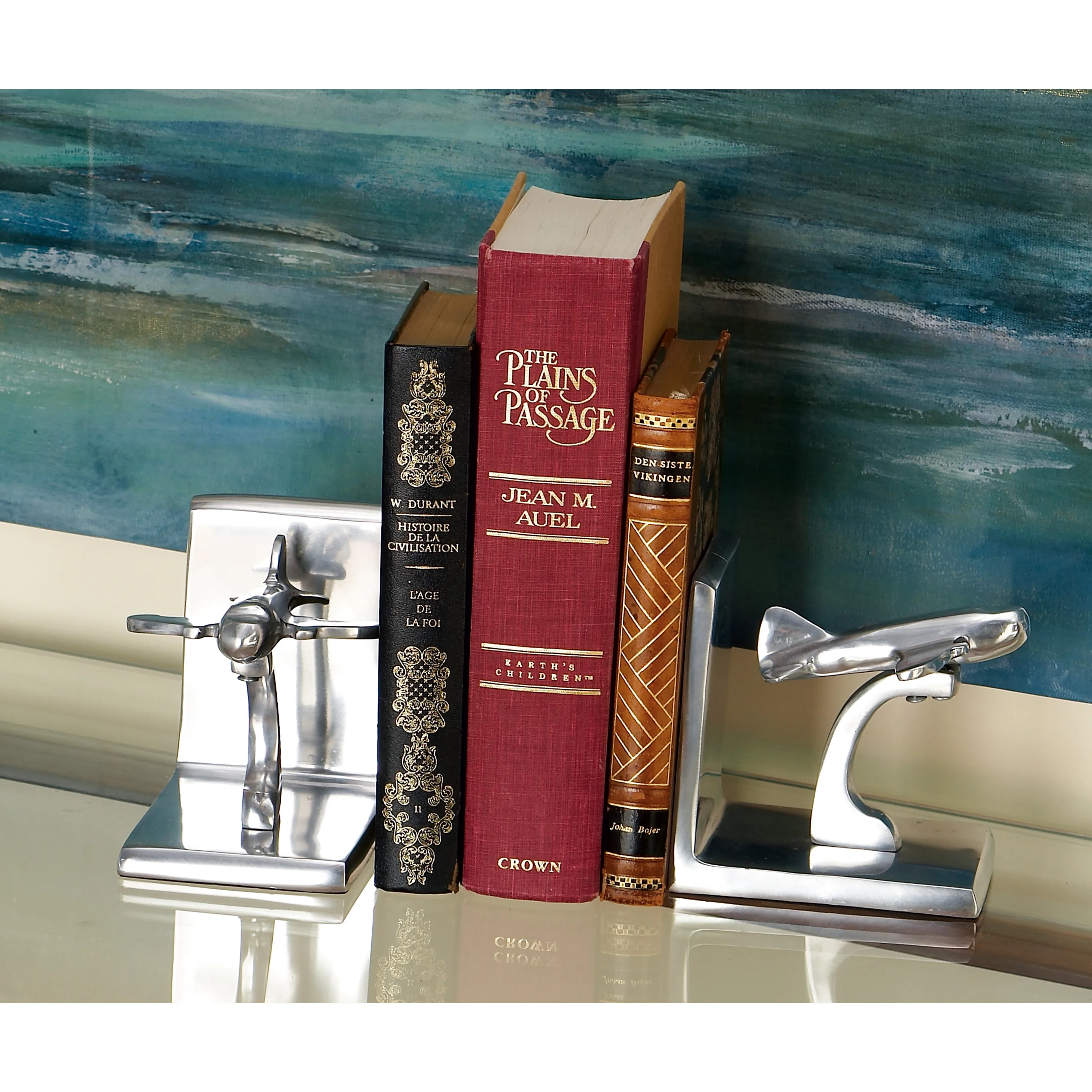 

5" Airplane Silver Aluminum Bookends (Set of 2)