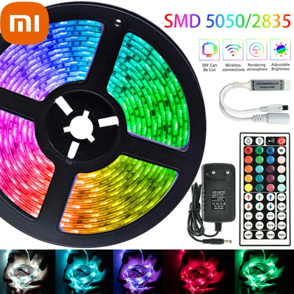 

Светодиодная лента Xiaomi, инфракрасный пульт дистанционного управления, RGB 5050 2835, водонепроницаемая, 12 В, лампа-лента для спальни, украшение дл...