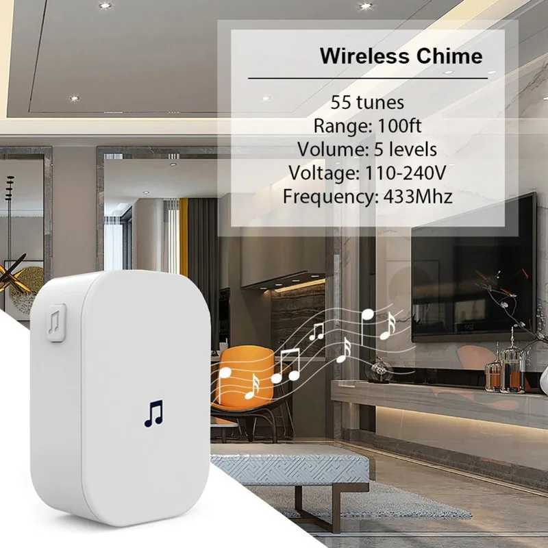 

AC 90V-250V 52 Chimes Wireless Doorbell Chime Receiver Home Door Ding Dong Wifi Doorbell Camera Low Power Consumption 110dB