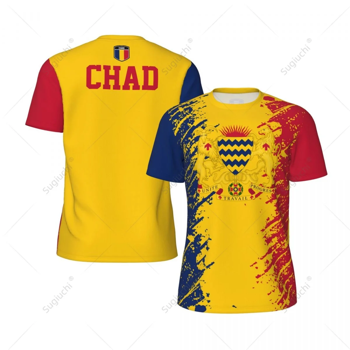 Фото Эксклюзивный дизайн Chad Flag Grain с 3D принтом для мужчин для бега, велосипеда, футбола, тенниса, фитнеса, спортивная футболка, короткая футболка с сеткой для фанатов №1