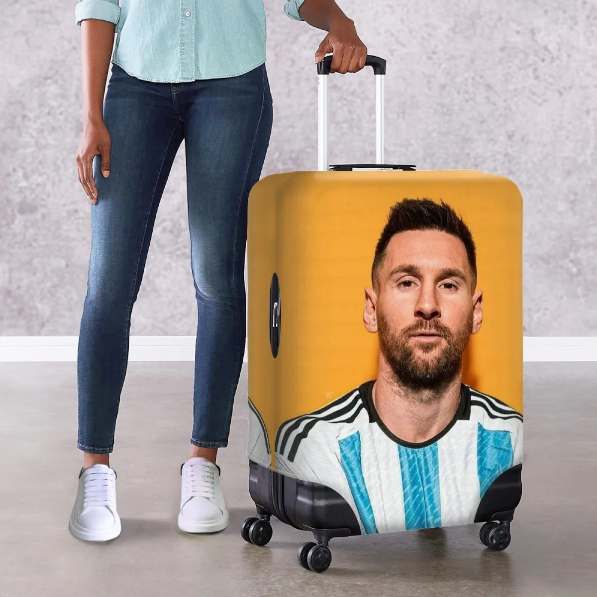 

Twoheartsgirl Messi Travel Luggage Cover Zipper Elasticity Baggage Covers Protector Removeable Fits 18''-32'' Inch Suitcase Case