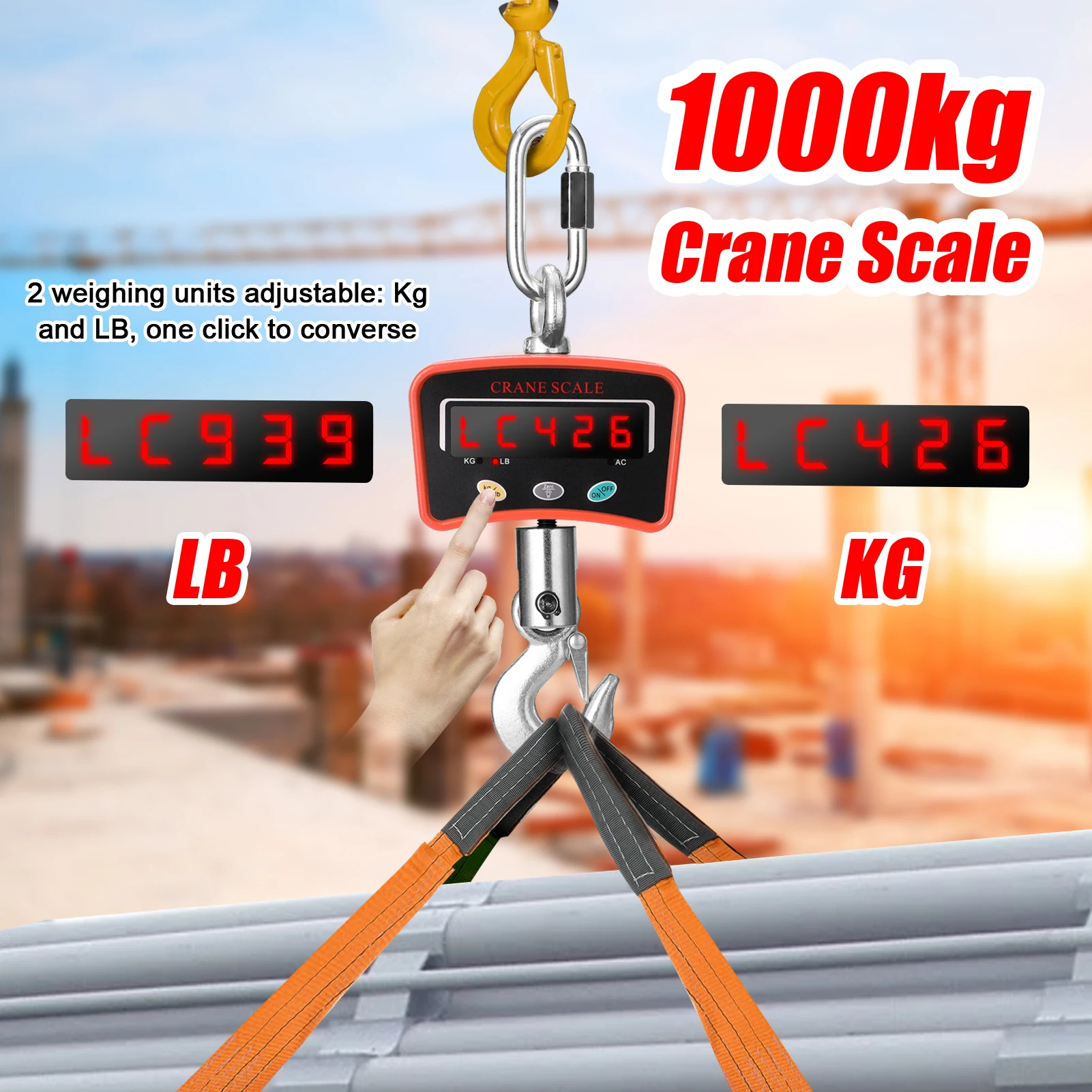 

Mini 1T Crane Scale Heavy Duty Weight Hook-Hanging Scale Portable LCD Digital 1000kg Industrial Electronic Scale