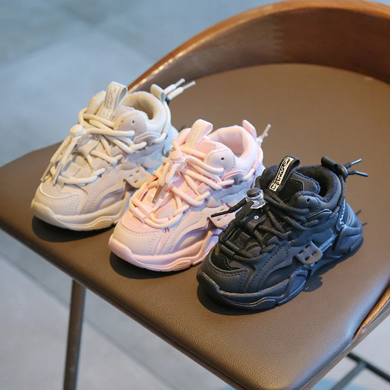 

Autumn winter 2023 children plush sneakers waterproof leather upper warm boys girls casual cotton shoes zapatillas kids shoes
