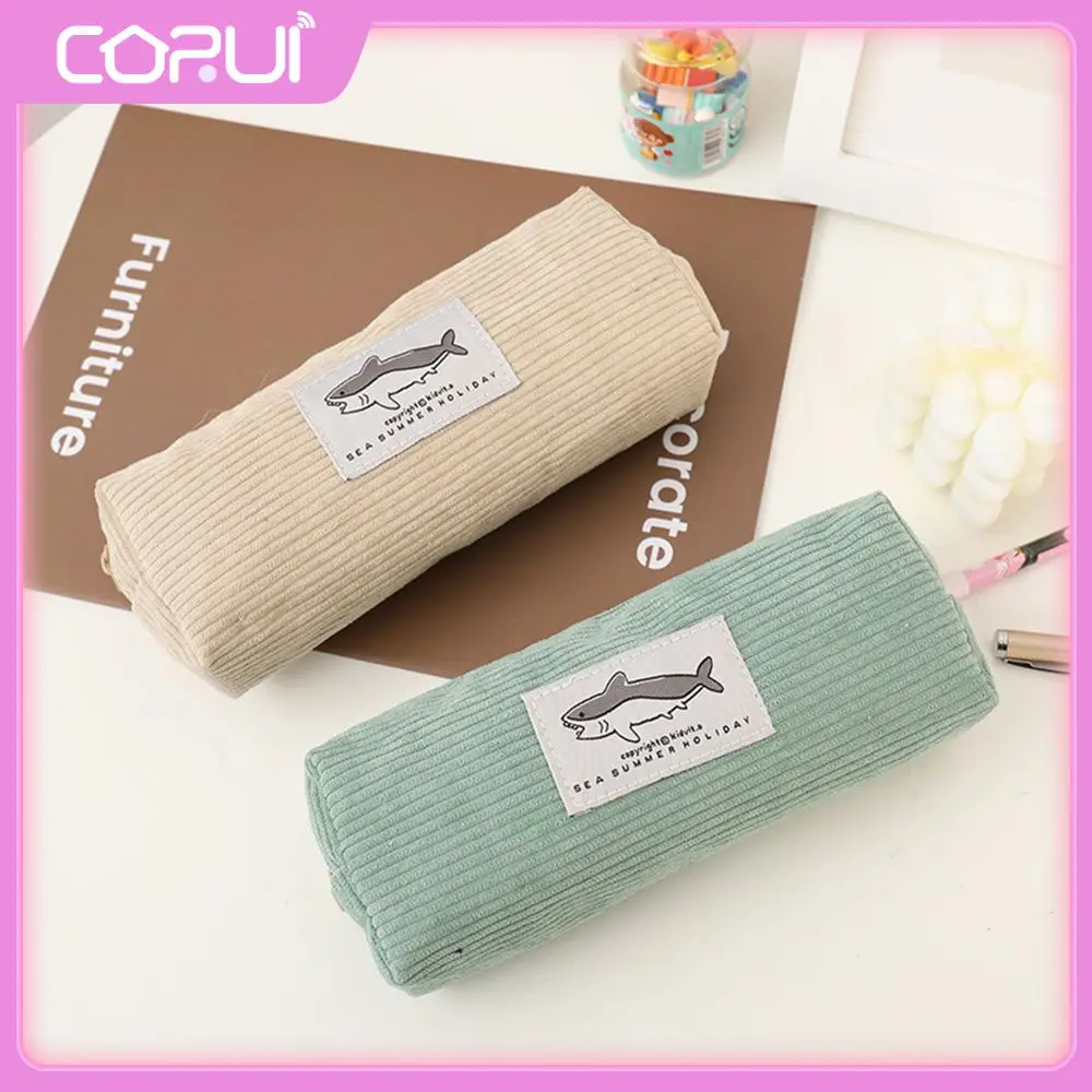 

Shark Pencil Case High Quality Zipper About 35g Corduroy Pen Case Large Opening Design Kawaii School Pencil Pouch Pen Bag