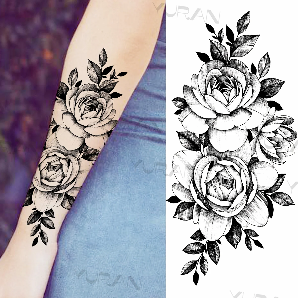 Большой цветок временные татуировки для женщин и девушек Реалистичная Роза