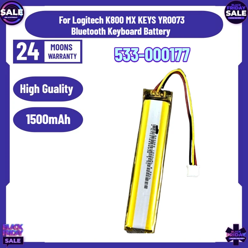 Фото Сменная батарея для клавиатуры Logitech K800 MX KEYS YR0073, 3.7V 1500mAh, для Bluetooth-клавиатуры, 533-000177 №1