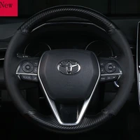 2021 hand stitched leather carbon fibre steering wheel cover for toyota levin camry avalon wildlander corolla car accessories