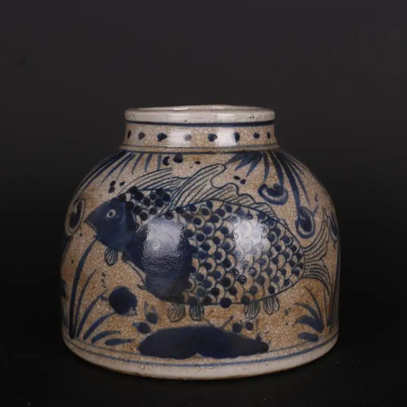 Китайская сине-белая фарфоровая банка Ming Jiajing, горшок с рисунком рыбы 4,92 дюйма