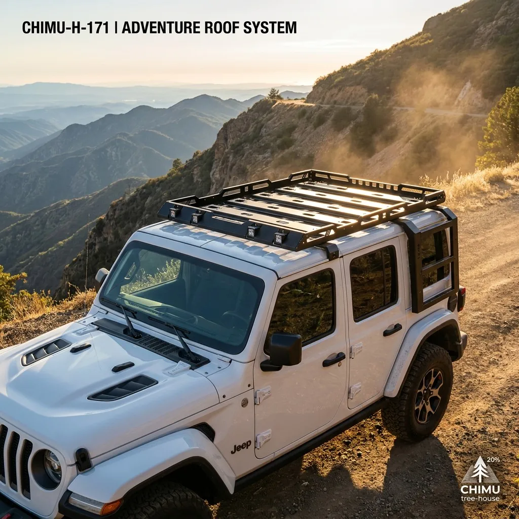 Фото 【CHIMU HOME】 Багажная платформа на крышу для Wrangler JL JLU 2018+ с алюминиевой грузовой корзиной и системой боковой лестницы №3