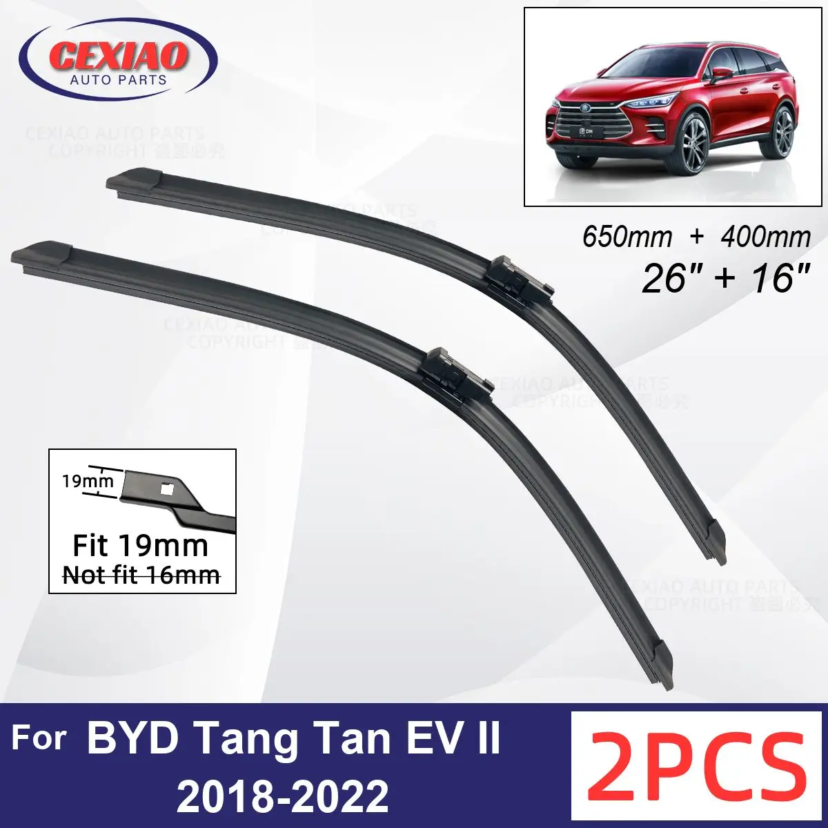 

Car Wiper For BYD Tang Tan EV II 2018-2022 Front Wiper Blades Soft Rubber Windscreen Wipers Auto Windshield 26" 16" 650mm 400mm