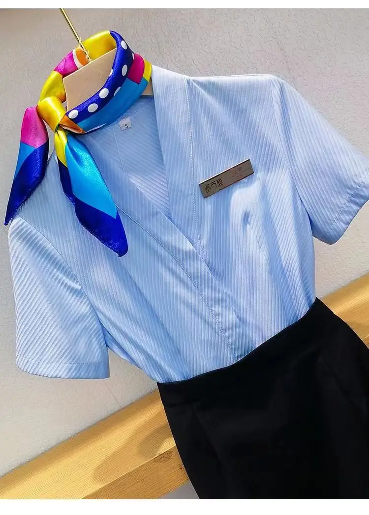 

Blue Ribbon Flight Attendant Professional Suit Female Temperament Work Suit Shirt Skirt Master Uniform Gold Shop Front Desk Rece