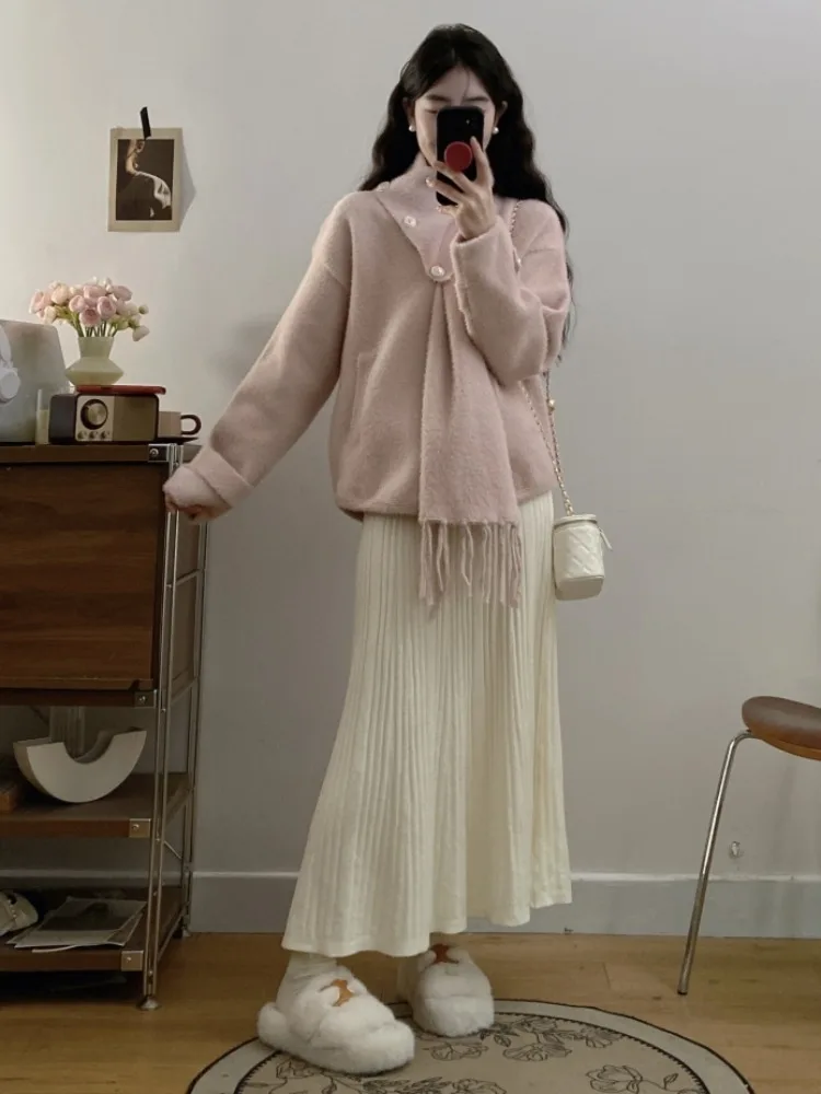 Осень 2024 изящный свободный вязаный кардиган во французском стиле шикарный